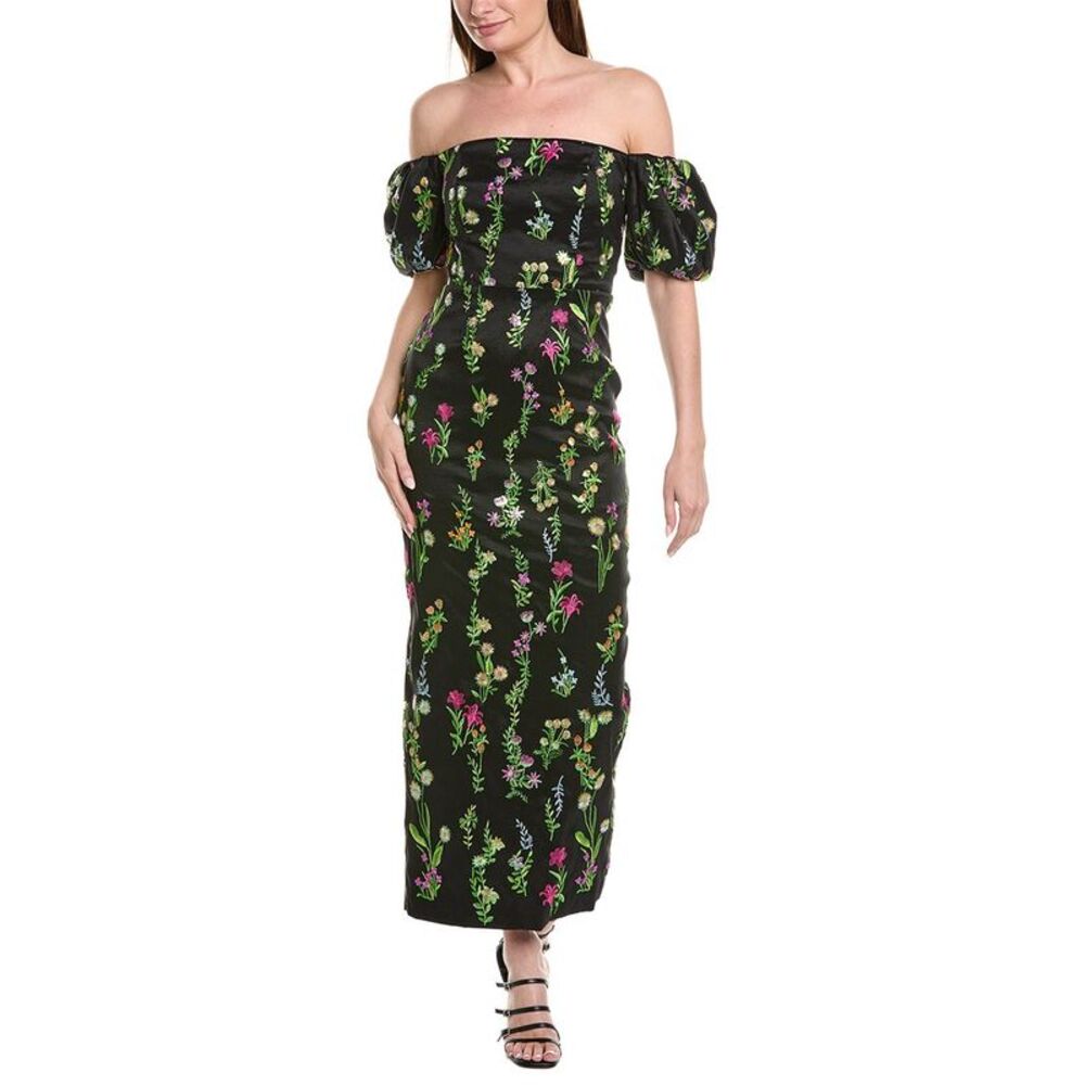 Milly Womens  Nira Bloom Embroidery Off The Shoulder Maxi Dress, Black